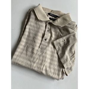 Mens PGA Tour Polo Golf Shirt Size XL Short Sleeve Tan Beige‎ Black Pinstripes